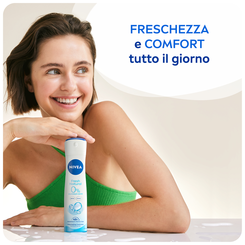 Nivea Fresh Natural Deodorante Spray 150 ml, Deodorante antitraspirante per una protezione 48h