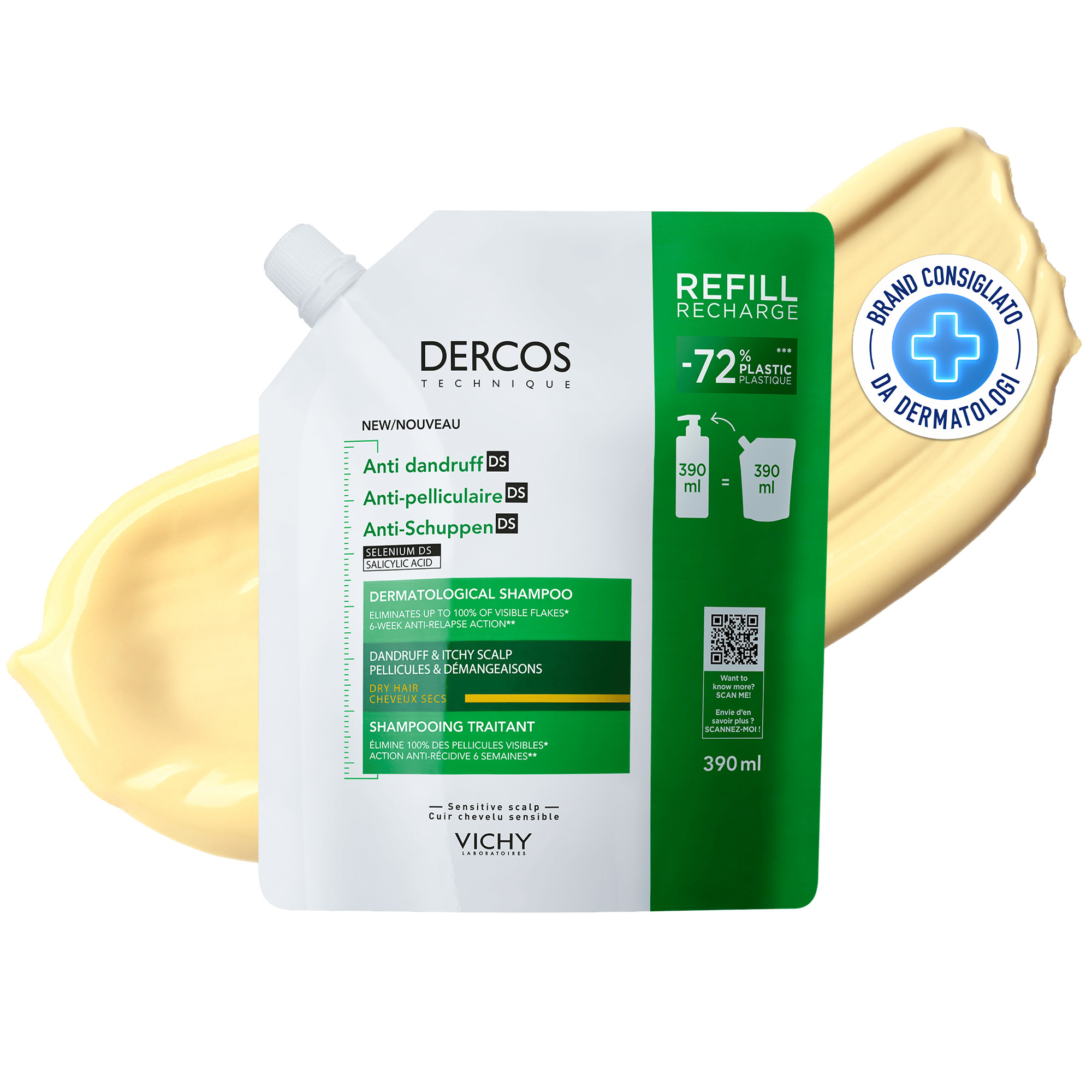 Vichy Dercos Technique Shampoo Antiforfora Ds Grassi per Forfora e Prurito 390ml