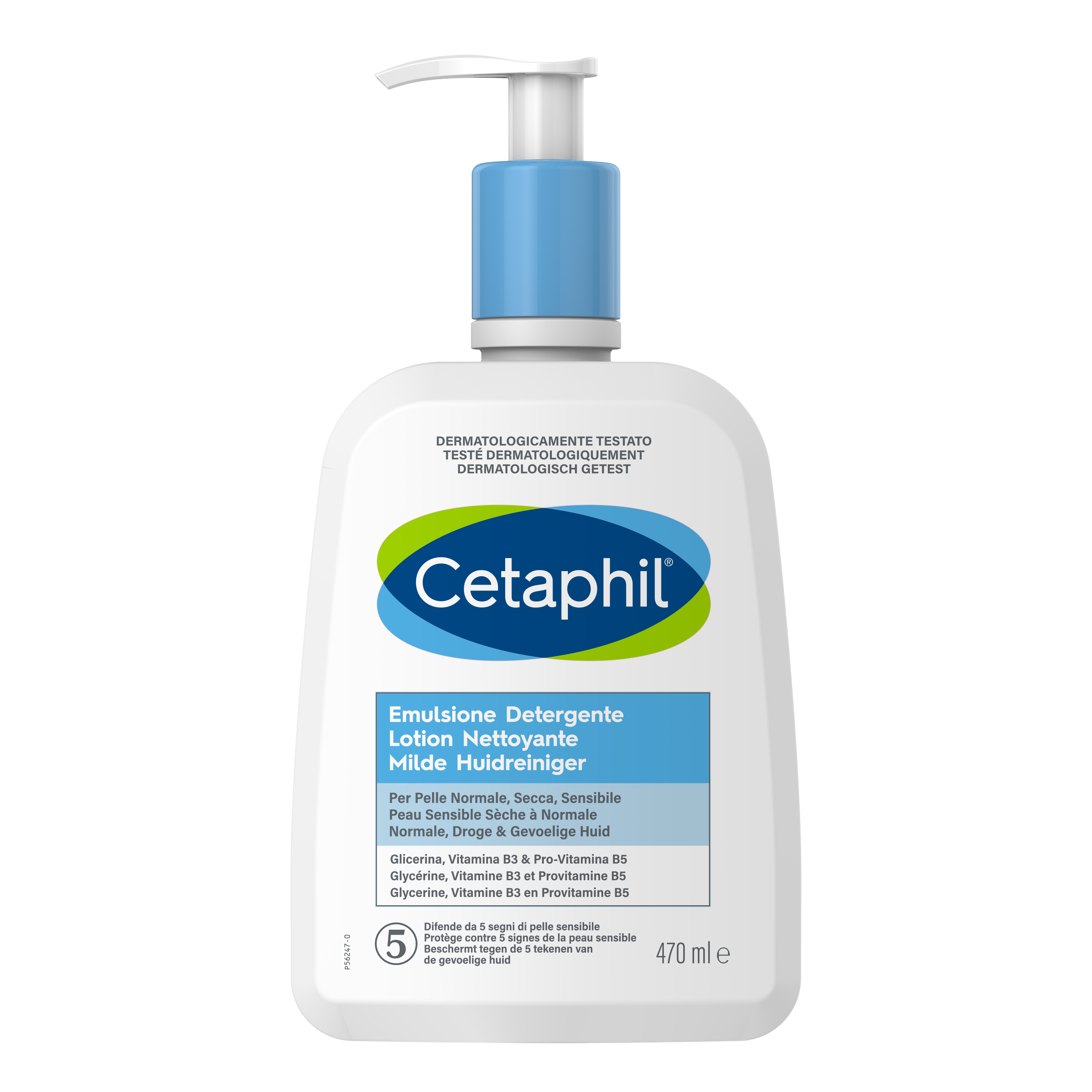 Cetaphil Emulsione Detergente Viso e Corpo, per Pelle Normale, Sensibile, Secca e Intollerante, Senza Profumo, Formato 470 ml