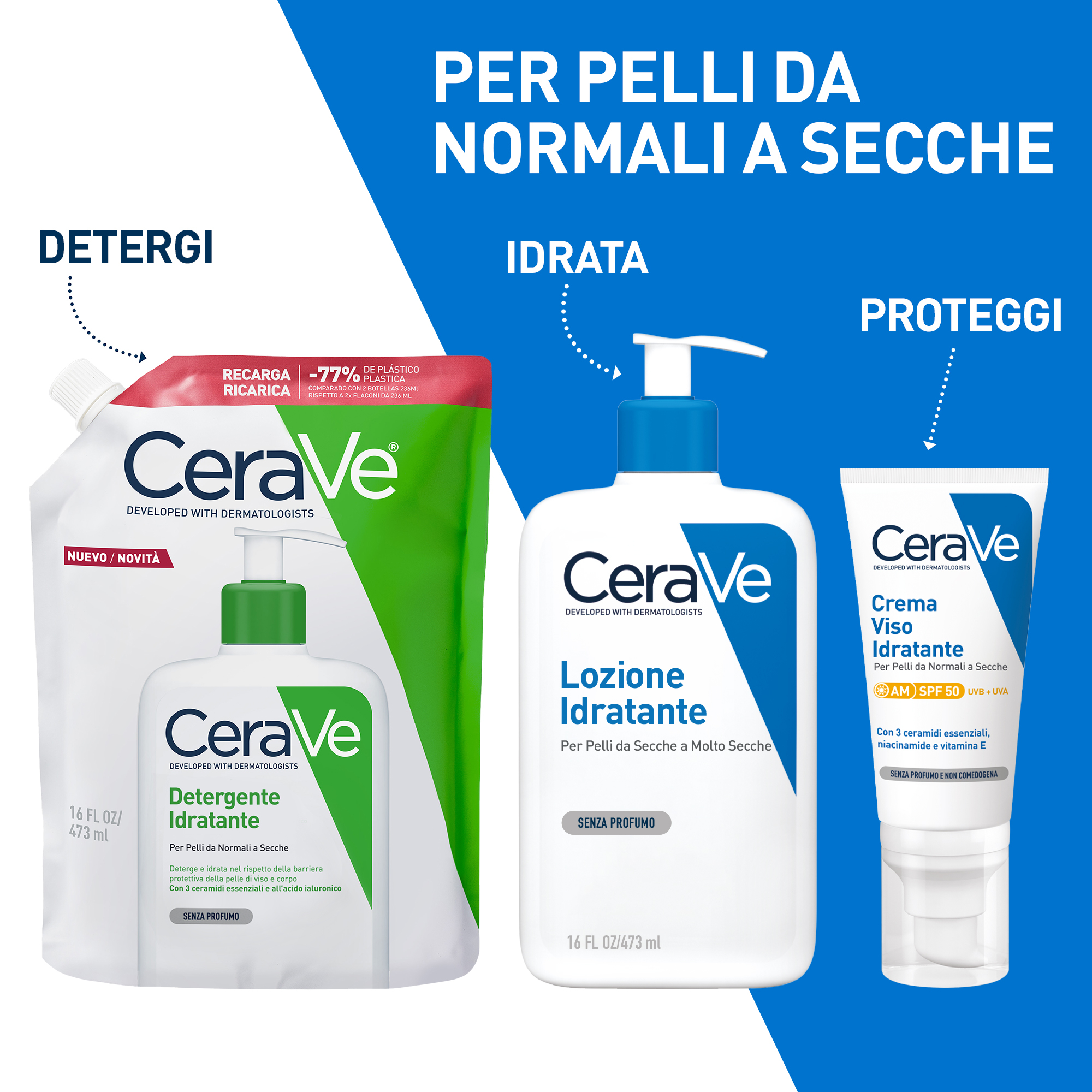 CeraVe Detergente Idratante Viso Pelle da Normale a Secca Refill 473 ml