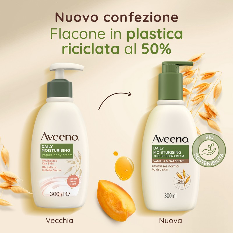 Aveeno, Crema Corpo Idratante allo Yogurt, Daily Moisturising, Profumo di Miele e Albicocca, Pelli da Normali a Secche, 300ml