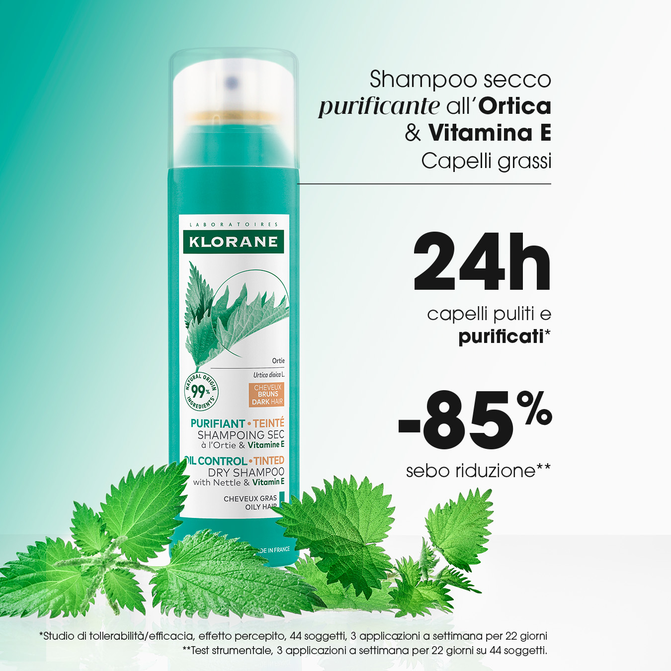 Klorane Purificante Shampoo Secco All'Ortica E Vitamina E Capelli Scuri 150ml