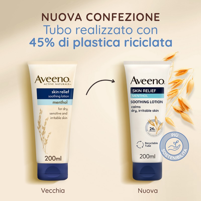 Aveeno, Crema Idratante Lenitiva, Skin Relief, Mentolo, Pelli Secche, 200ml