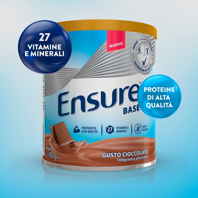 ABBOTT ENSURE BASE: Integratore alimentare che aiuta a sostenere le difese immunitarie e a contrastare stanchezza e affaticamento  - GUSTO CIOCCOLATO 400 gr 