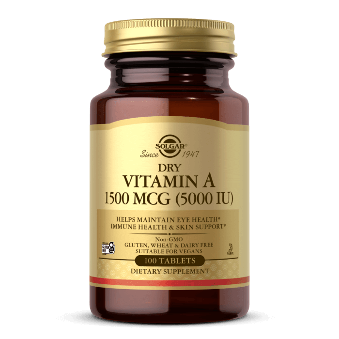 Solgar Vitamin A Dry Integratore Alimentare 100 Tavolette