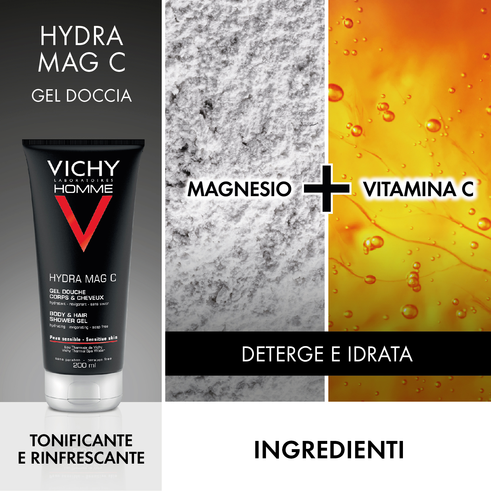 Vichy Pochette Regalo da Uomo per le esigenze specifiche della pelle maschile con Gel Doccia Hydra Mag C  200 ml + Schiuma Da Barba Sensi Shave  200 ml