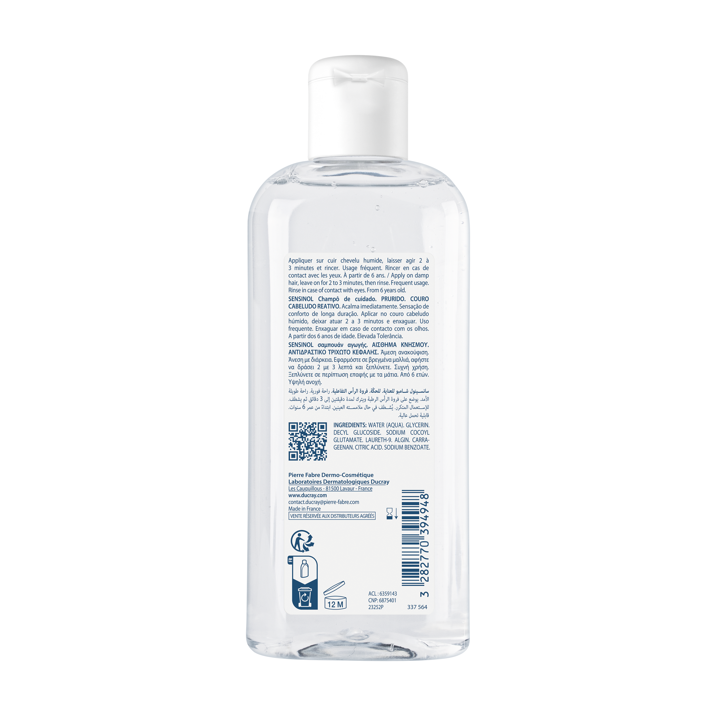 Ducray Sensinol Shampoo trattante, cuoio capelluto sensibile e reattivo, 200ml