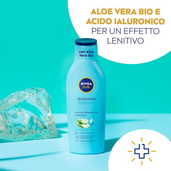 Nivea Sun Latte Doposole Hydrate 200 ml, Dopo sole idratante con Aloe Vera Bio e Acido Ialuronico