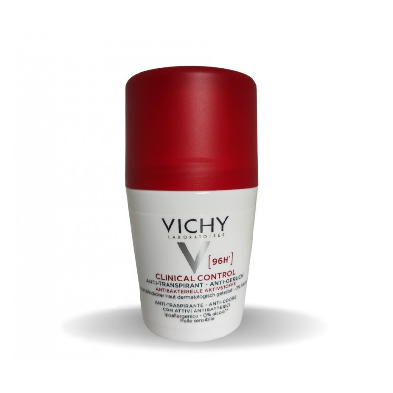 Vichy Deodorante Clinical Control 96H - Anti -Traspirante, No Alcool, Anti-Batterico, Ipoallergenico, per pelli sensibili, Anti -Odore. Roll-on 50 ml efficace 96 ore