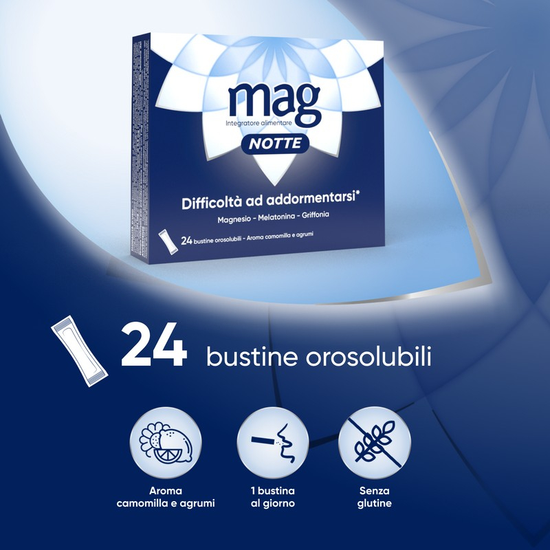 Mag Notte 24 Bustine - Integratore Con Melatonina, Magnesio E Griffonia Per Favorire il Rilassamento E Il Sonno