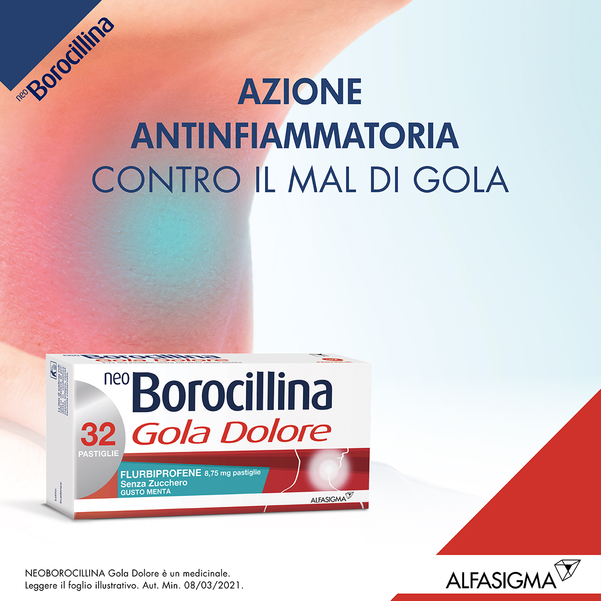 NeoBorocillina Gola Dolore 8,75mg Menta Senza Zucchero 32 Pastiglie
