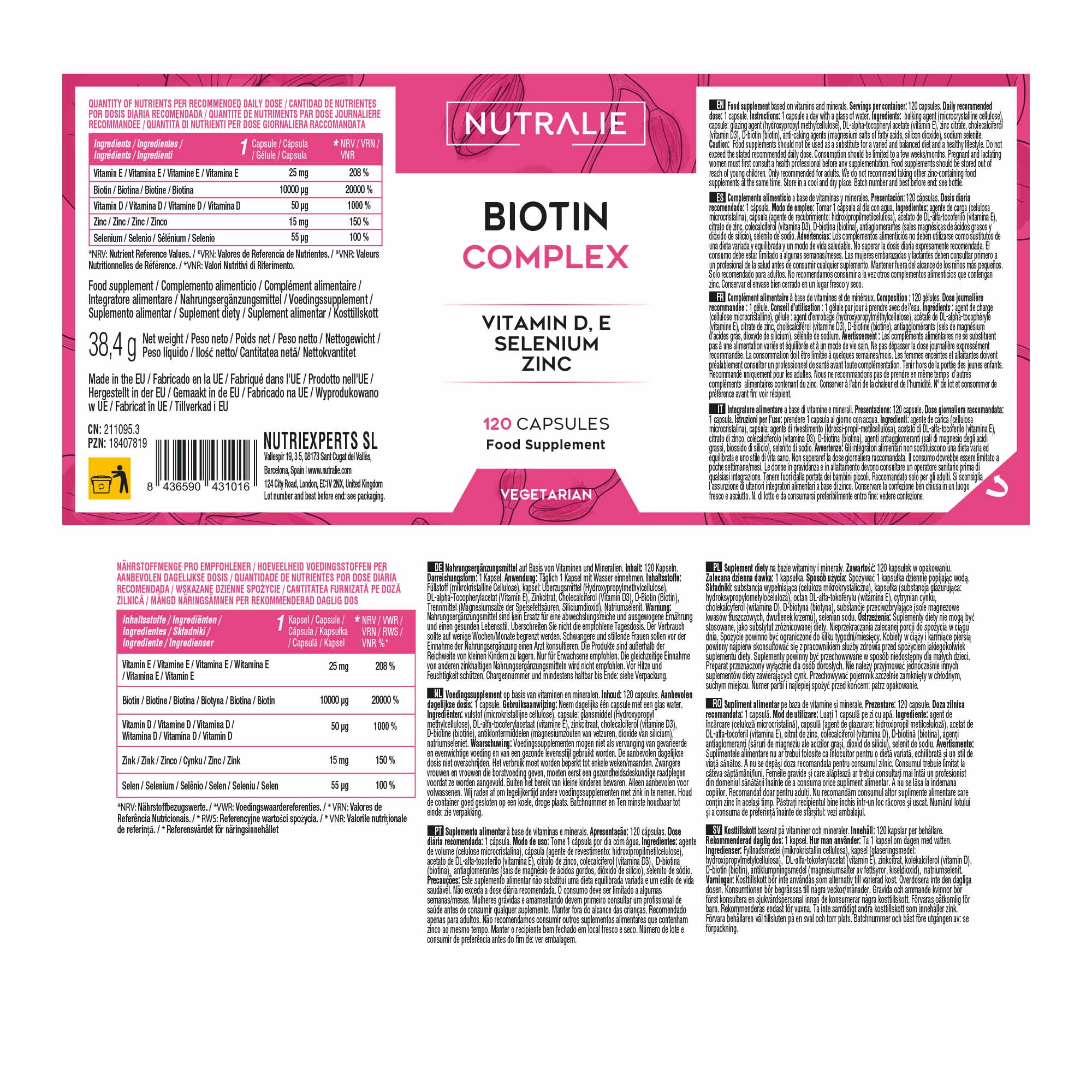 Nutralie Biotina Complex 120 Capsule - Integratore Per Capelli, Pelle Ed Unghie 