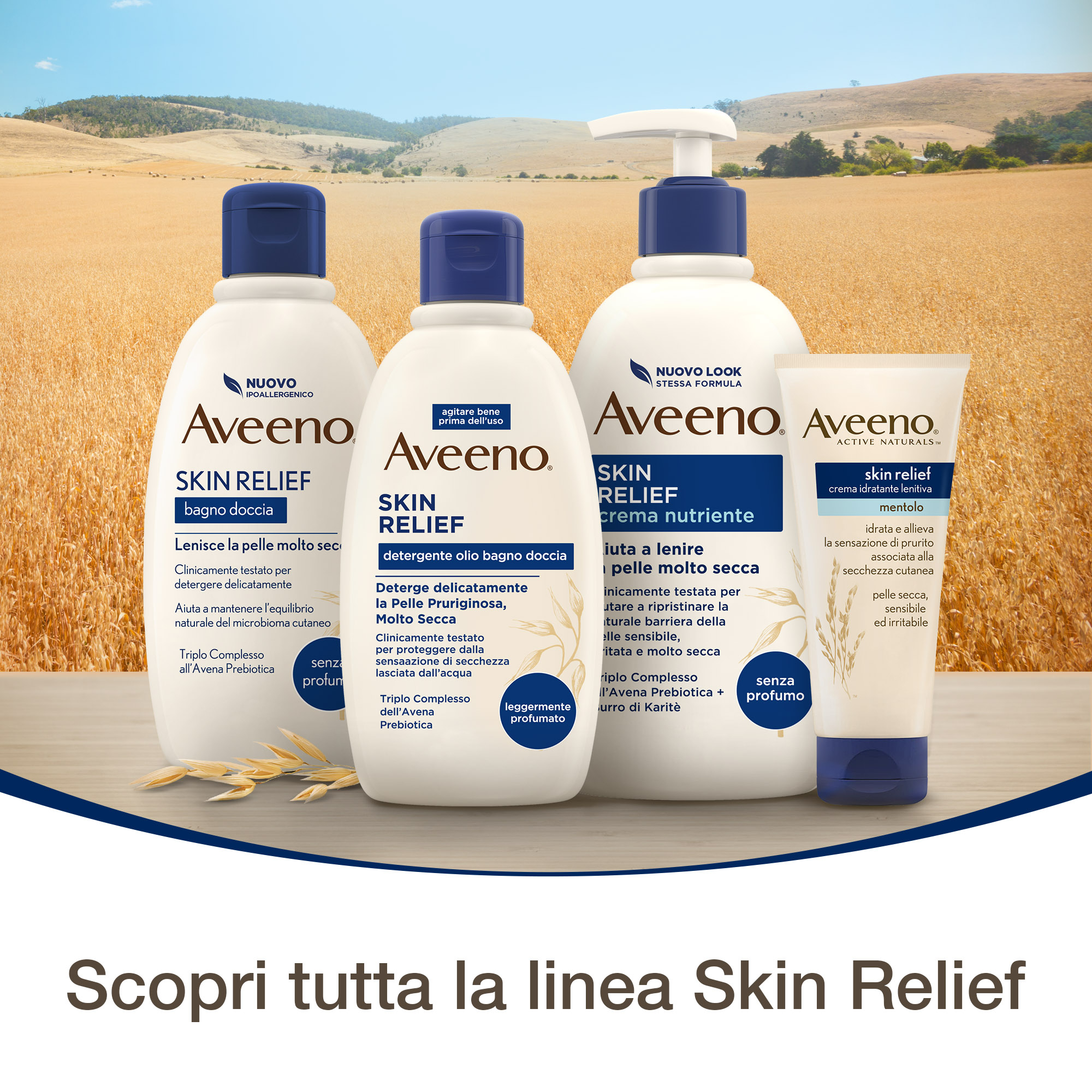 Aveeno Skin Relief Crema Corpo Nutriente per Pelle Secca e Sensibile, all'Avena Prebiotica 300 ml