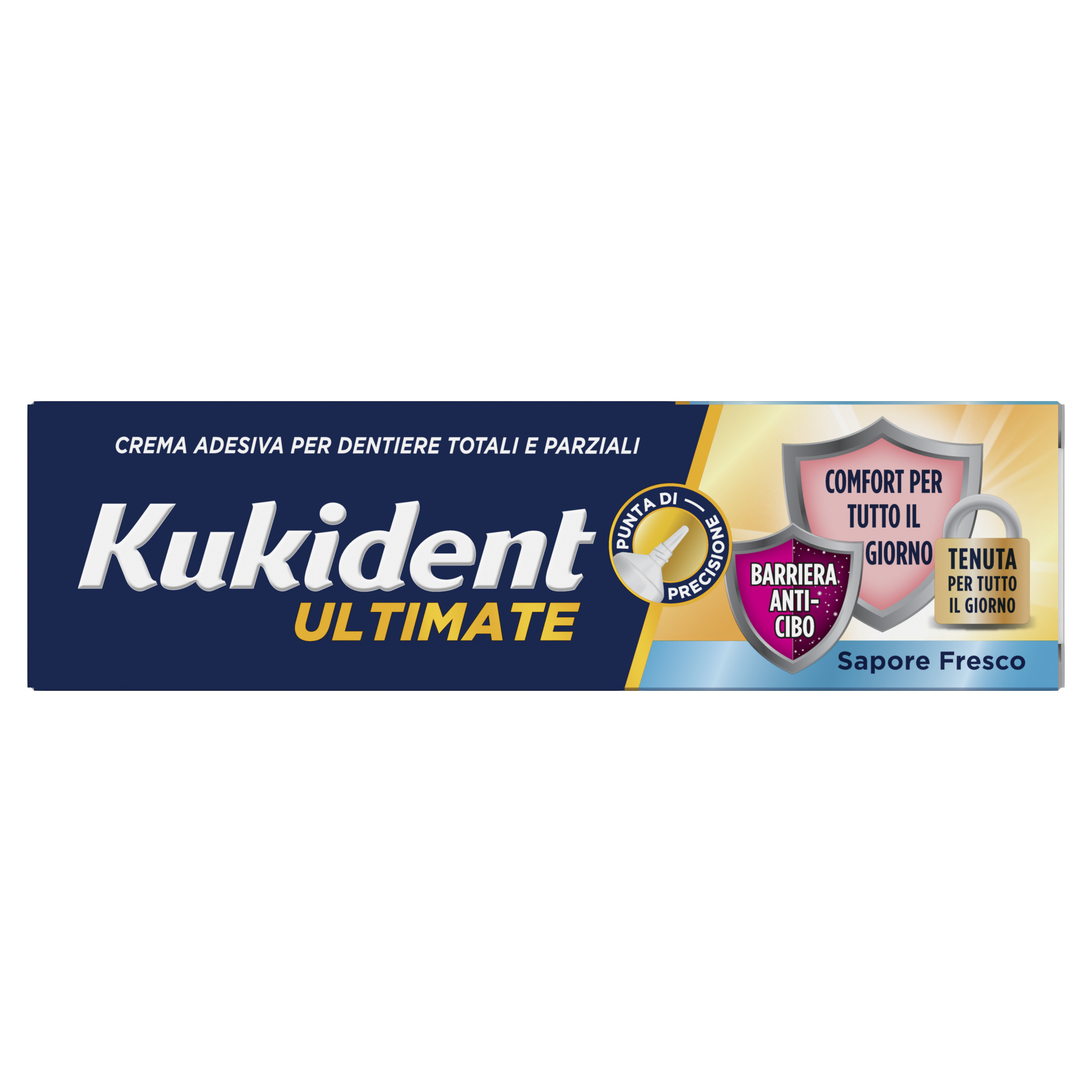Kukident Ultimate Barriera Anti-cibo. Crema Adesiva Per Dentiere Totali e Parziali. Sapore Fresco 40g