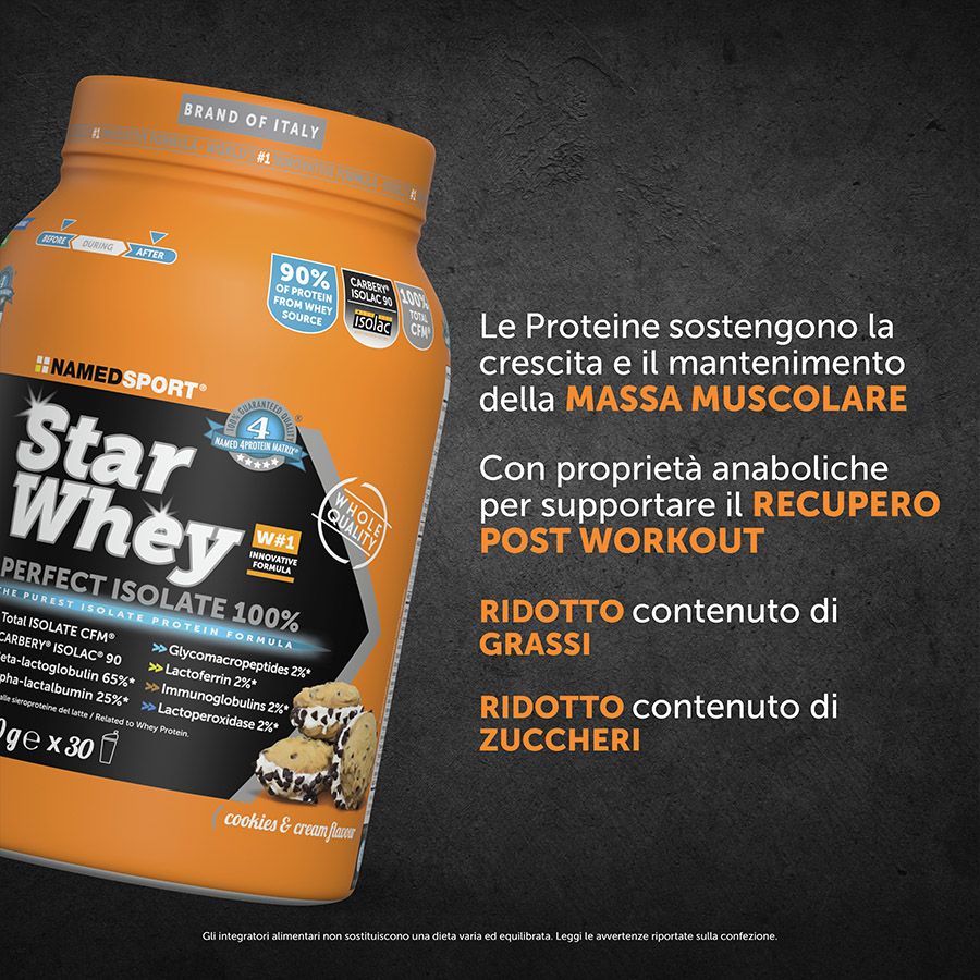 Named Sport - Star Whey Isolate Gusto Cookies & Cream 750 g - Proteine Isolate Del Siero Del Latte In Polvere