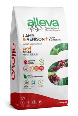ALLEVA HOLISTIC DOG ADULT LAMB & VENISON + HEMP & GINSENG MINI/MEDIUM KG 5 - P02234