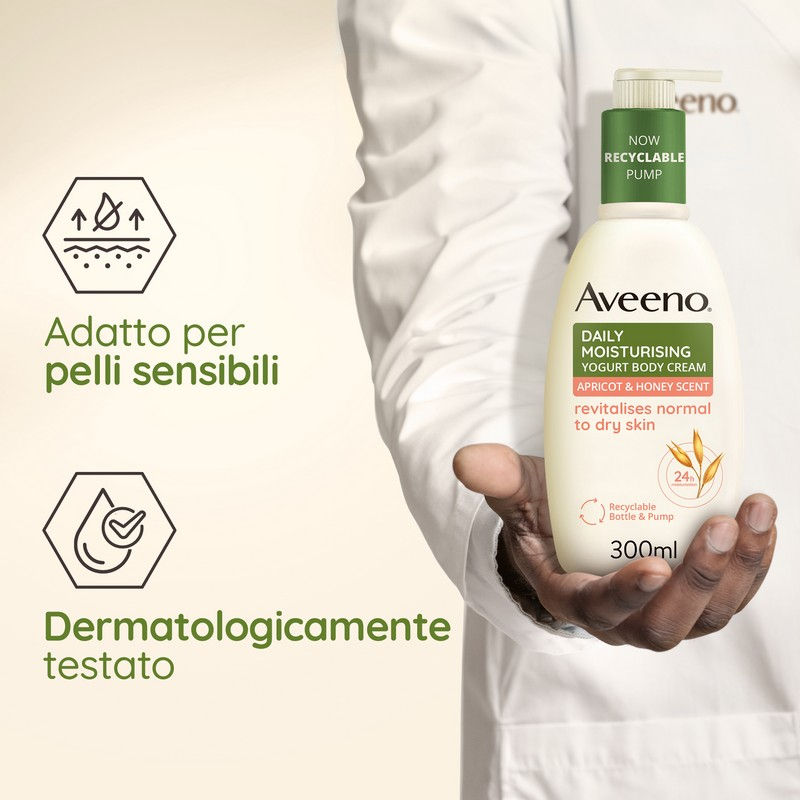 Aveeno, Crema Corpo Idratante allo Yogurt, Daily Moisturising, Profumo di Miele e Albicocca, Pelli da Normali a Secche, 300ml