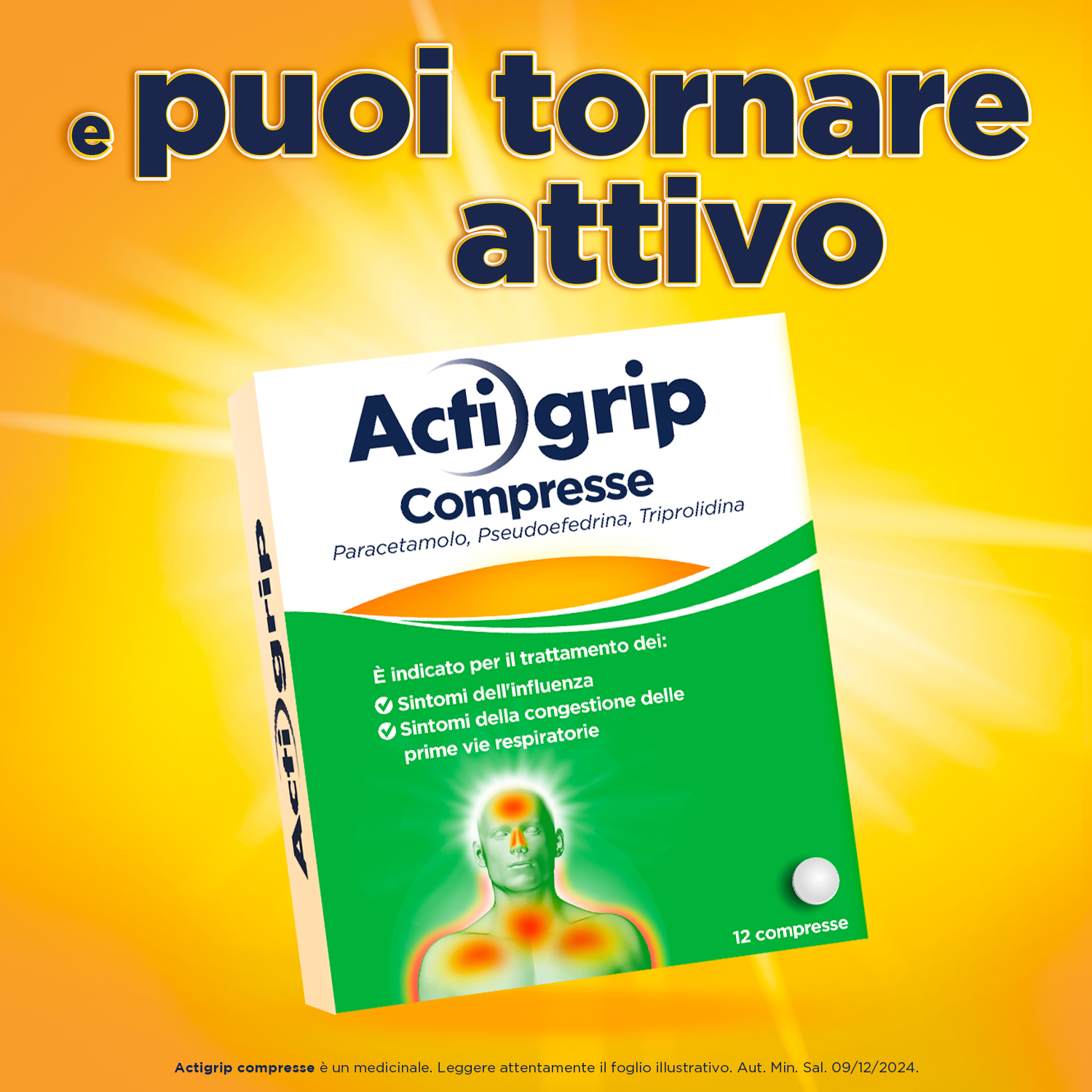Actigrip 12 Compresse per Raffreddore Cefalea Mal di testa Febbre e Influenza