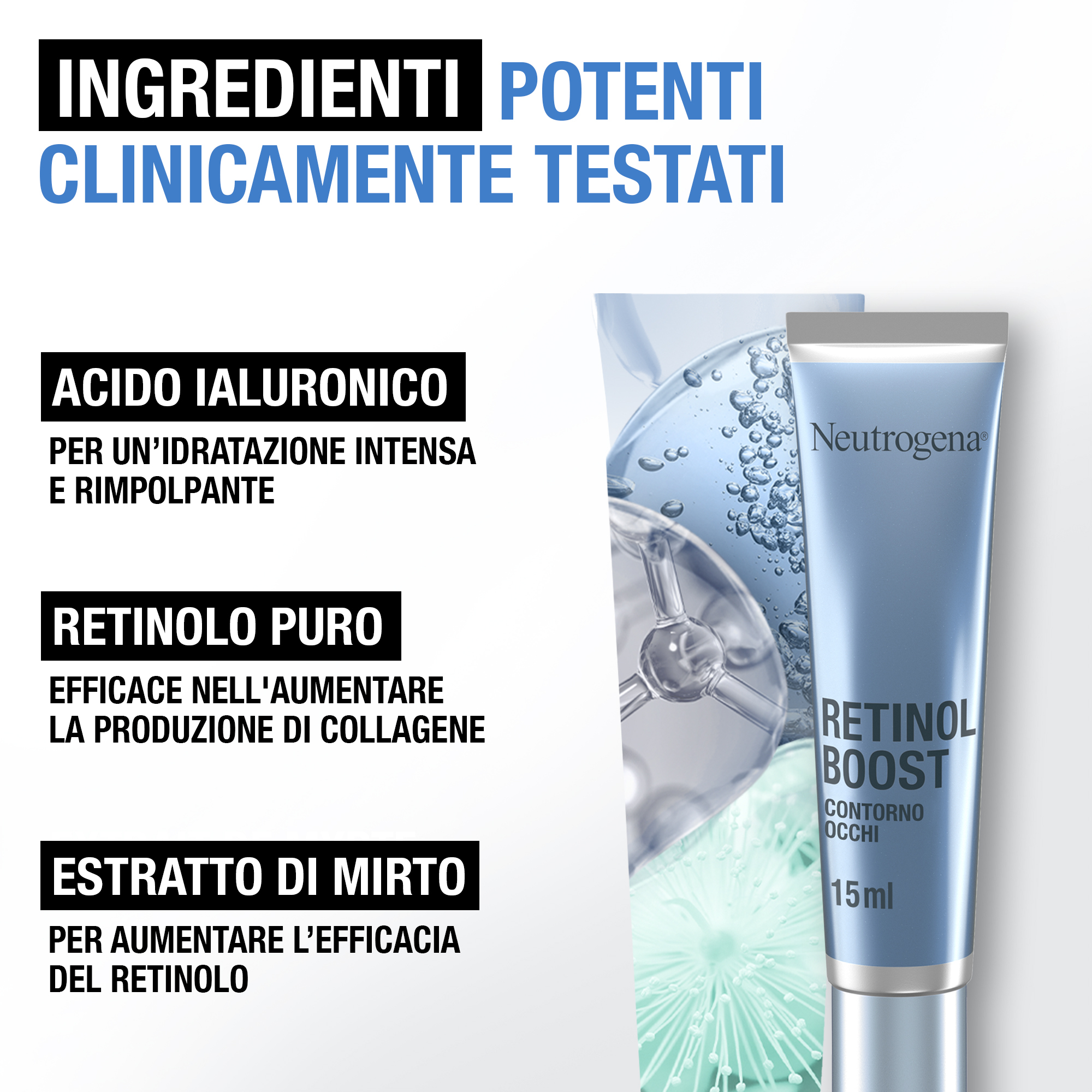 Neutrogena Retinol Boost Crema Contorno Occhi 15 ml, Con Retinolo Puro e Acido Ialuronico antirughe