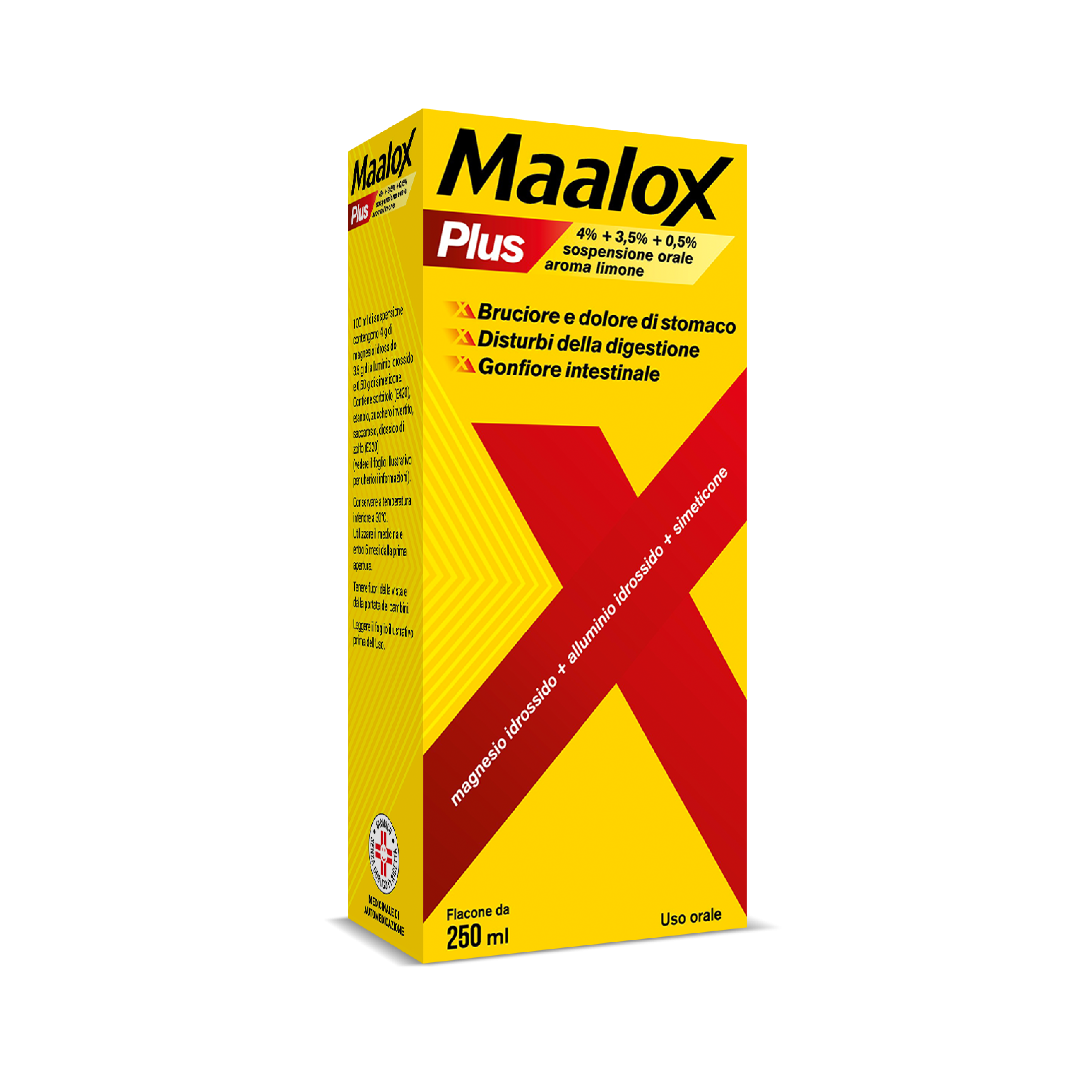 Maalox Plus sospensione orale, contro bruciore e acidità di stomaco, 250 ml