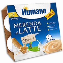 Humana Merenda al Latte Gusto Biscotto 4x100 g
