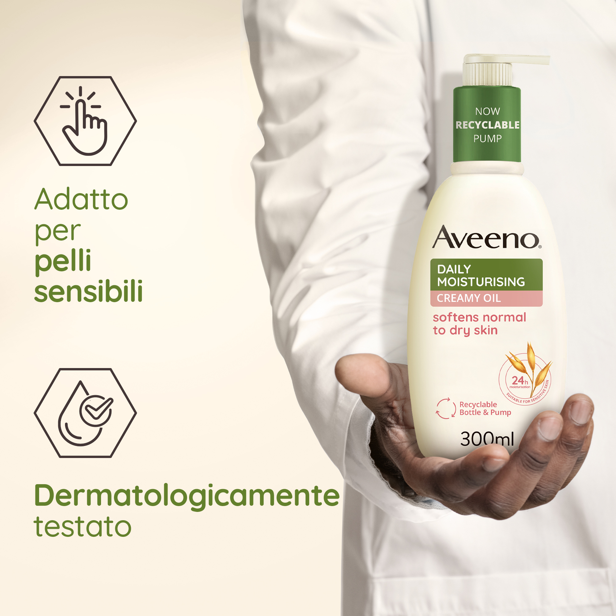 Aveeno Daily Moisturizing Crema Olio 300 ml, Olio-crema idratante per pelli da normali a secche