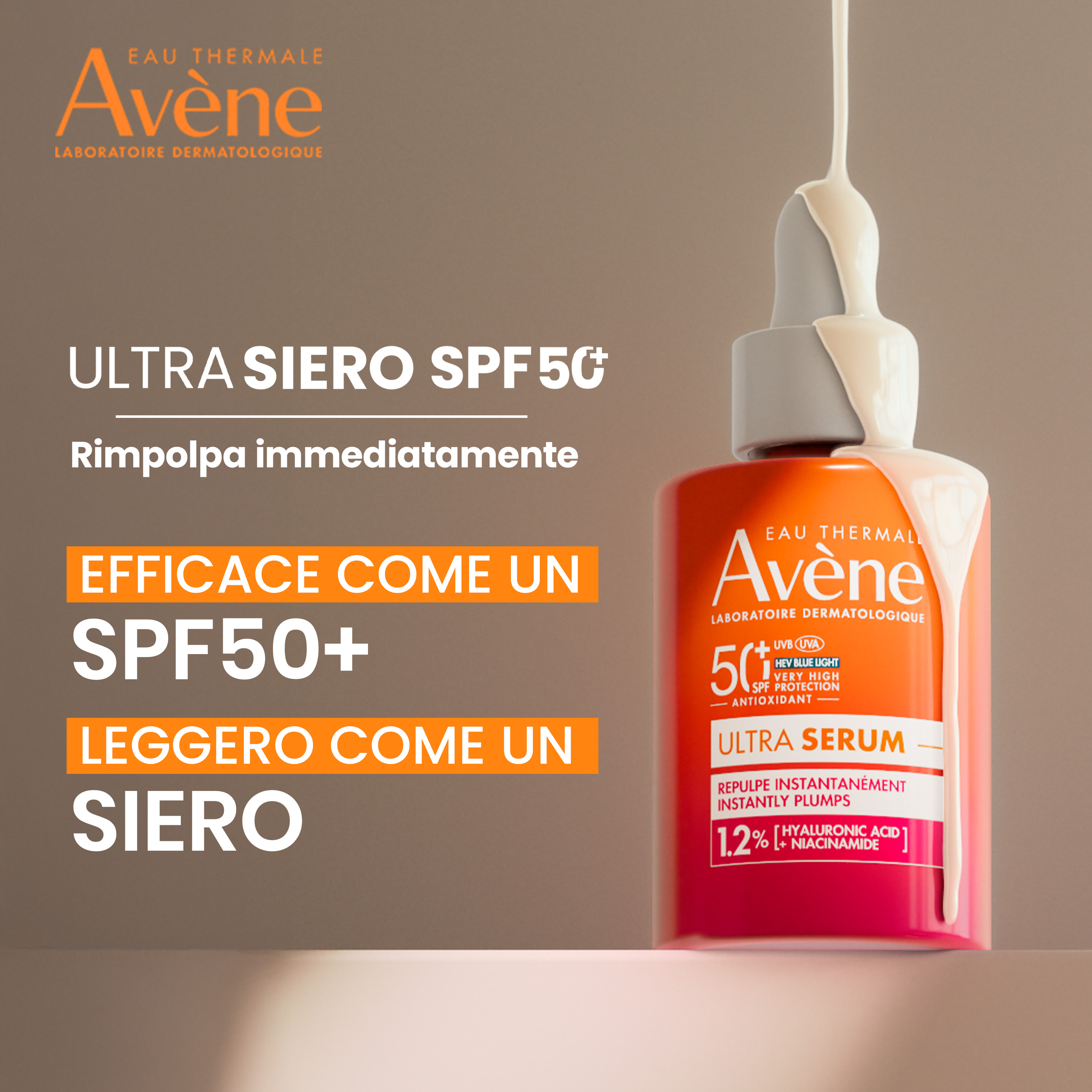 Avène Eau Thermale Ultra Siero SPF50+ Rimpolpante - Protezione Solare Molto Alta Viso 30 ml