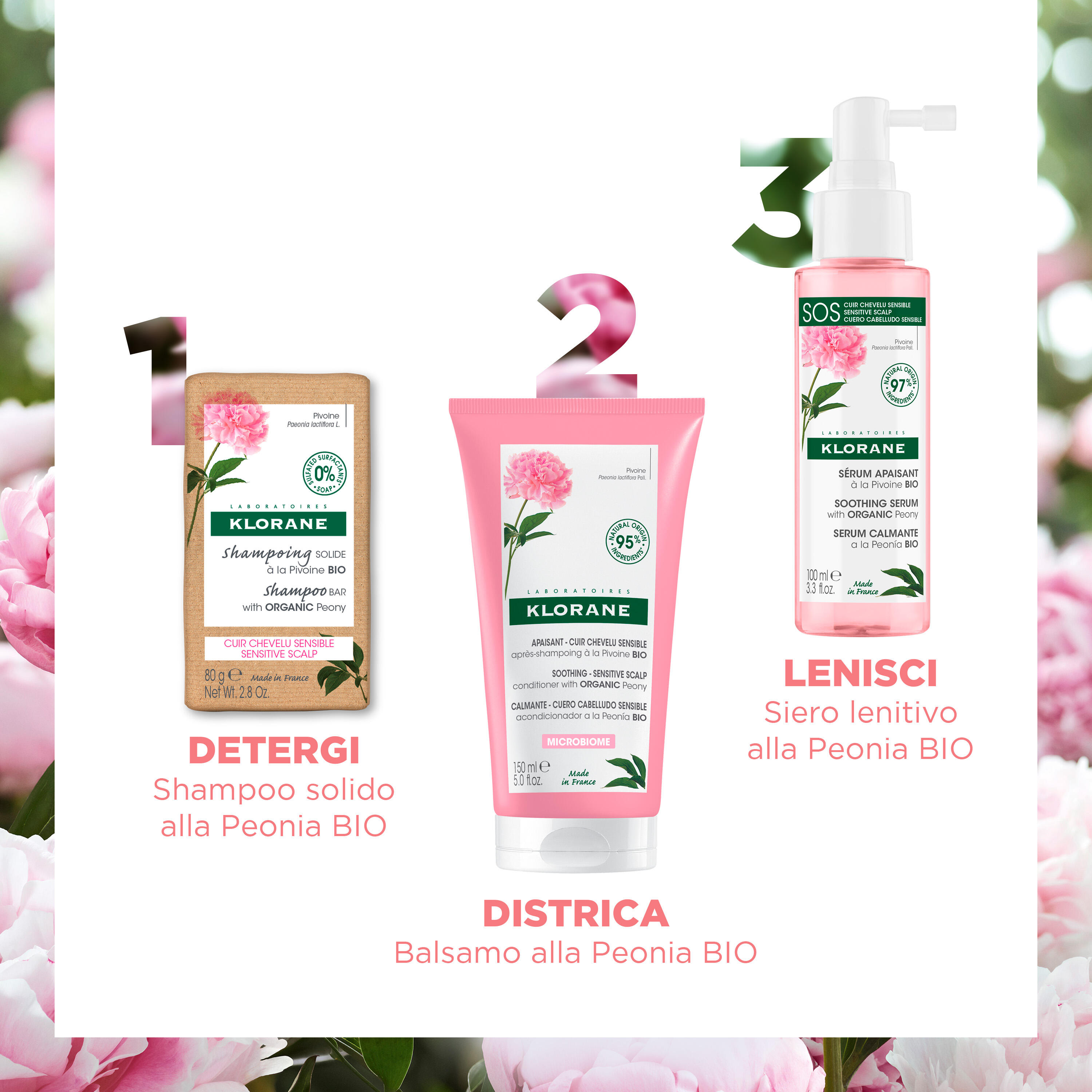 Klorane - Shampoo Solido Lenitivo Alla Peonia Bio Per Capelli E Cuoio Capelluto Sensibili 80 g