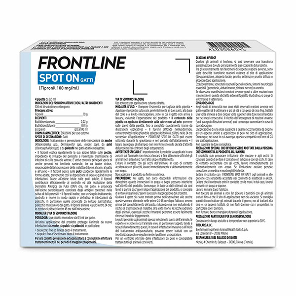 Frontline Spot On Gatti x4 Pipette, Antiparassitario per Gatti e Gattini, Contro  Zecche, Pulci e Pidocchi