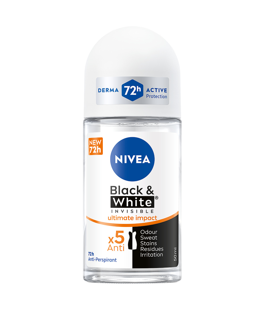 Nivea Black & White Invisible Ultimate Impact Roll-on 12 x 50ml, Deodorante roll on antitraspirante