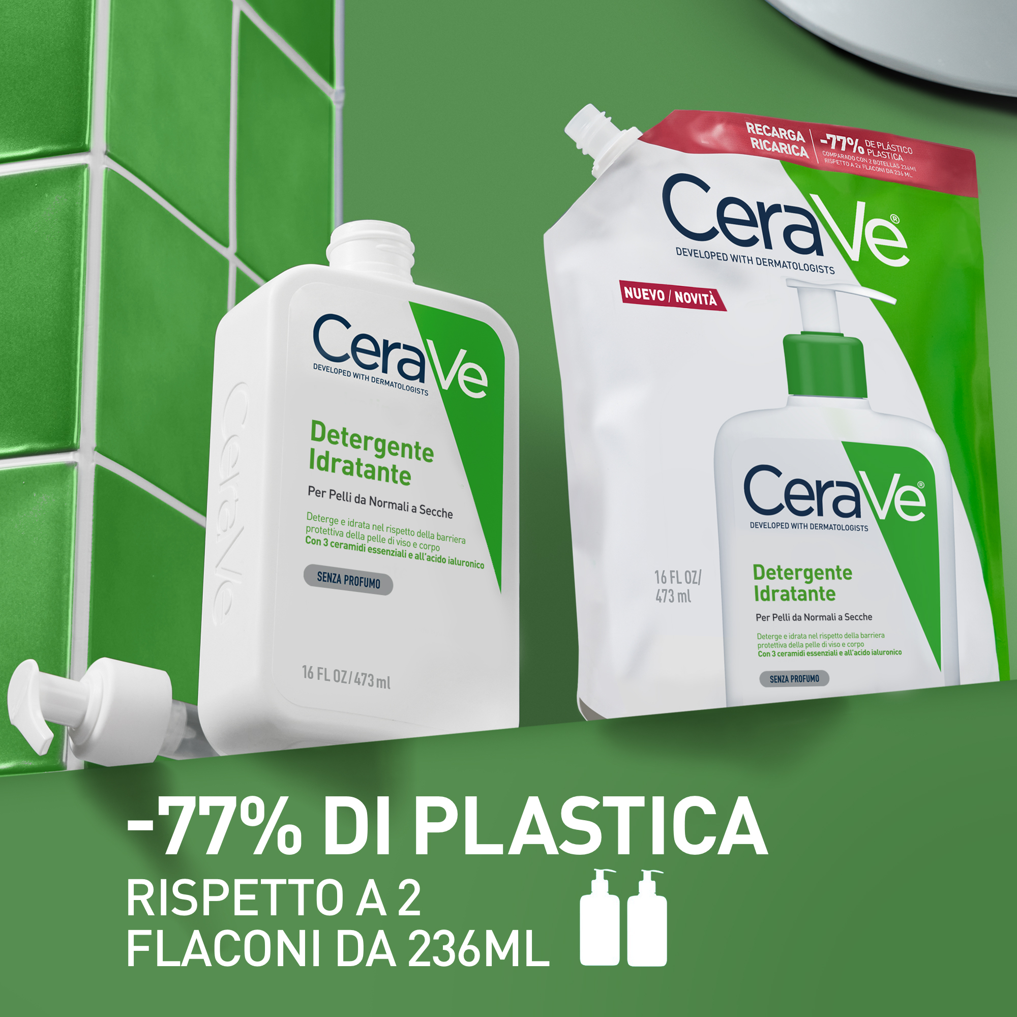 CeraVe Detergente Idratante Viso Pelle da Normale a Secca Refill 473 ml