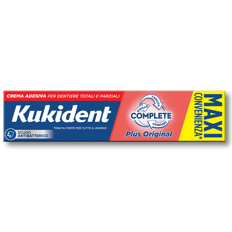 Kukident Complete Plus Original Crema Adesiva 65g. Per Dentiere Totali e Parziali. Aroma Menta Leggera