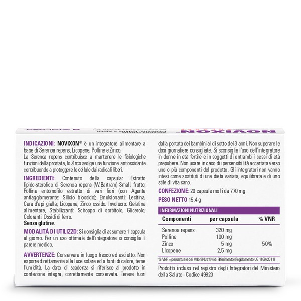 Novixon Integratore Benessere Prostata 20 Capsule Softgel