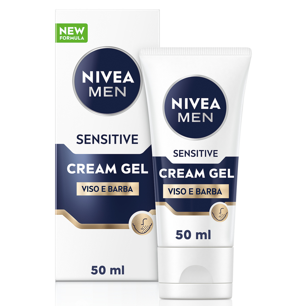 Nivea Men Sensitive Viso e Barba Cream Gel 50 ml, Crema viso uomo per un sollievo dalle irritazioni