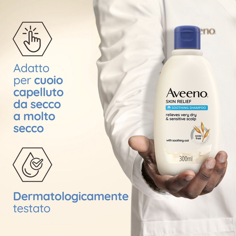 Aveeno Skin Relief Shampoo Lenitivo Per Prurito, Shampoo lenitivo e antiprurito, Shampoo delicato all'Avena per cute irritabile, Shampoo cute secca e sensibile ad alta tollerabilità, 300 ml