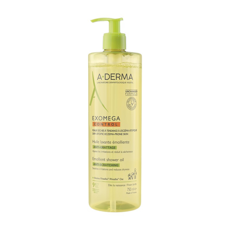 A-Derma Exomega Control Olio lavante emolliente  “anti-grattage”, pelle secca a tendenza atopica, 750ml  
