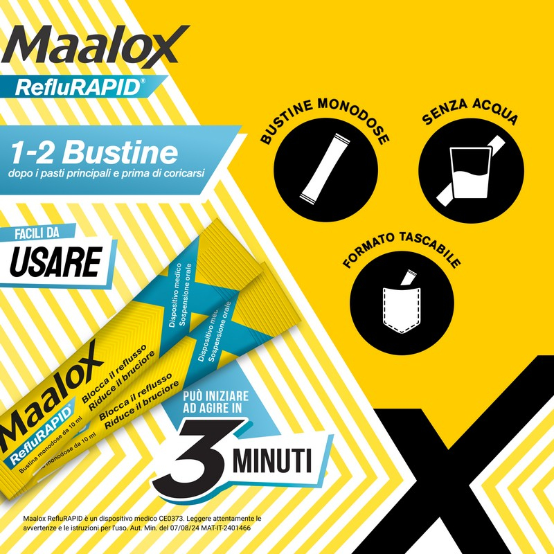 Maalox Reflurapid blocca il reflusso, riduce il bruciore, 20 bustine