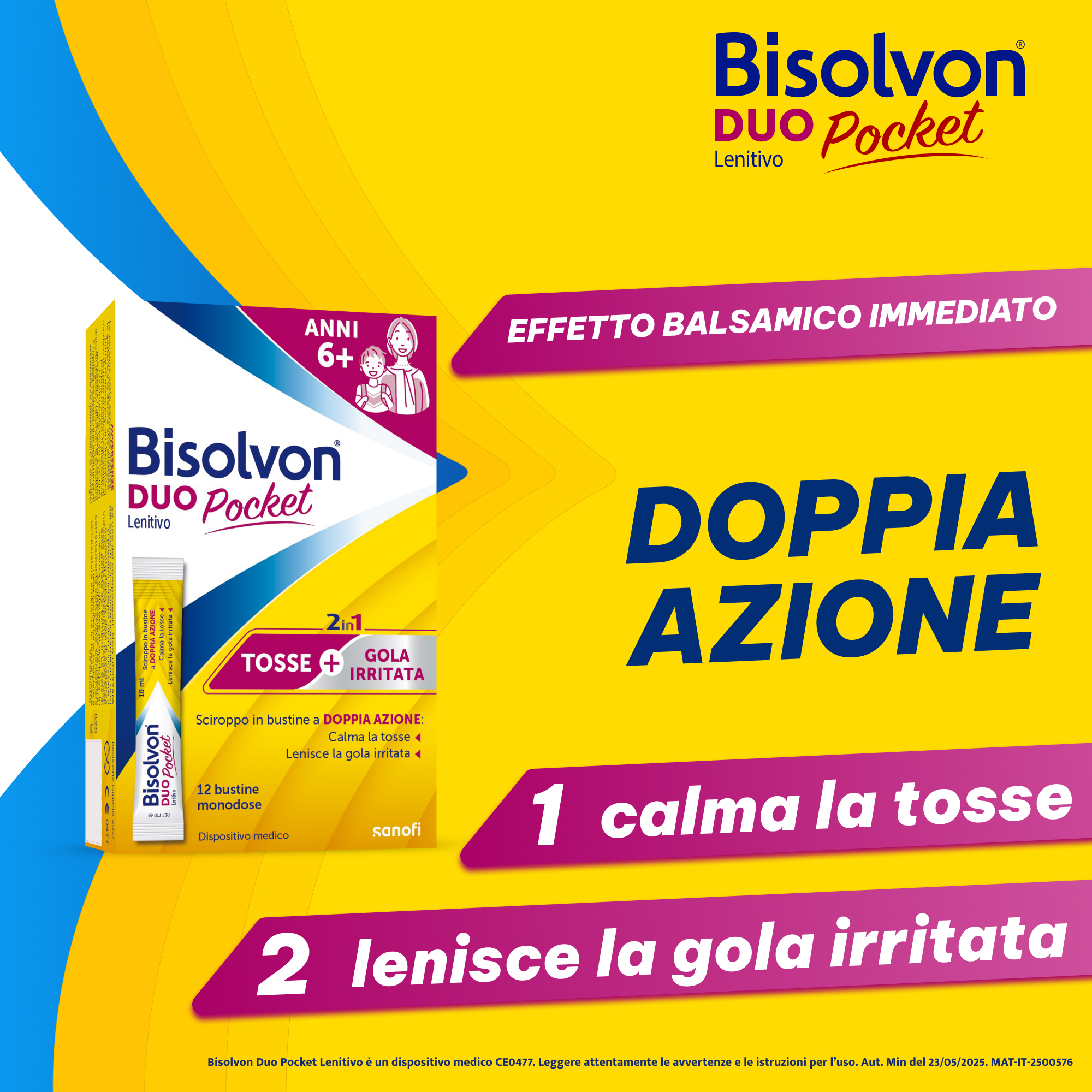 Bisolvon Duo Pocket Lenitivo Sciroppo in Bustina Contro Tosse e Gola Irritata, per Adulti e Bambini (12 Bustine Monodose)