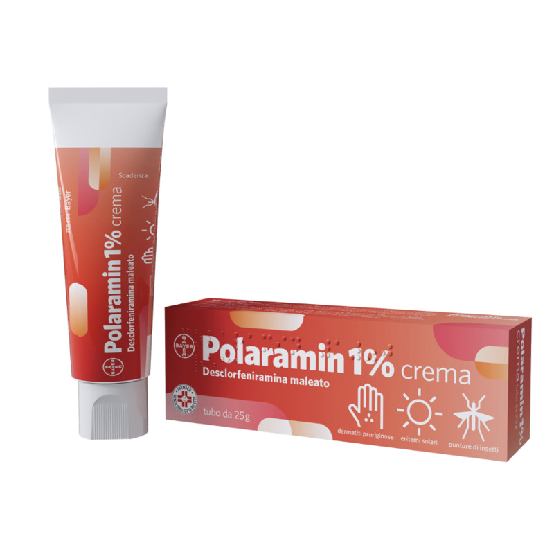 Polaramin, Crema Dermatologica per il Trattamento di Dermatite, Eritema Solare e Punture di Insetto, con 1% di Desclorfeniramina, Allevia il Prurito, Tubo da 25 gr