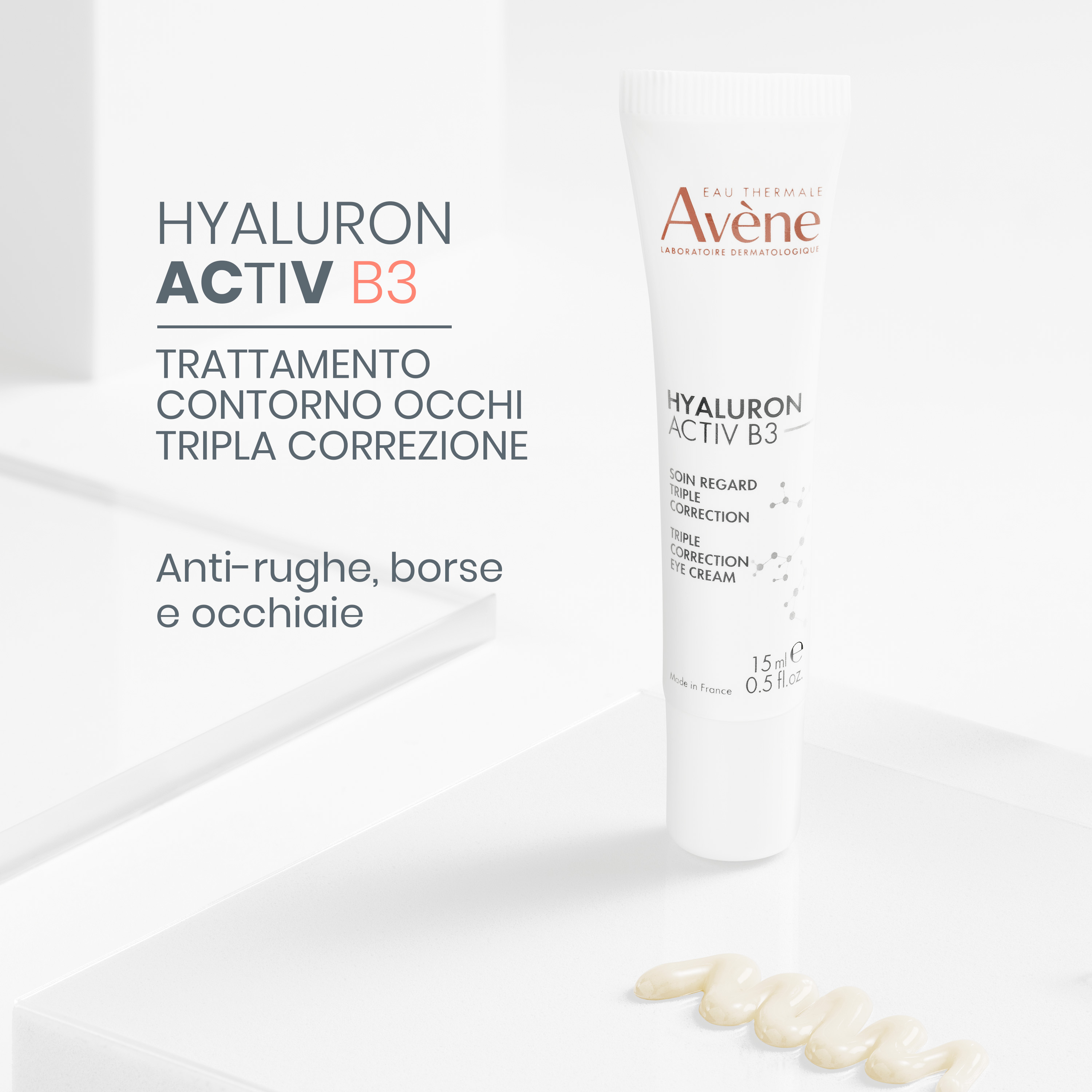 Eau Thermale Avène Hyaluron Activ B3 Trattamento contorno occhi tripla correzione anti-età, borse e occhiaie, 15ml 