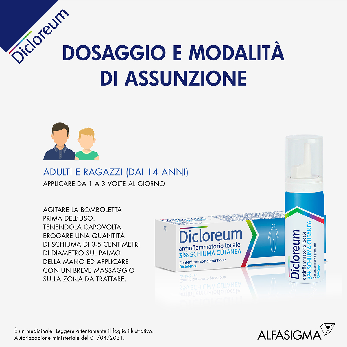Dicloreum Antinfiammatorio Locale 3% per dolori muscolari e dolori articolari - Schiuma Cutanea 50 g