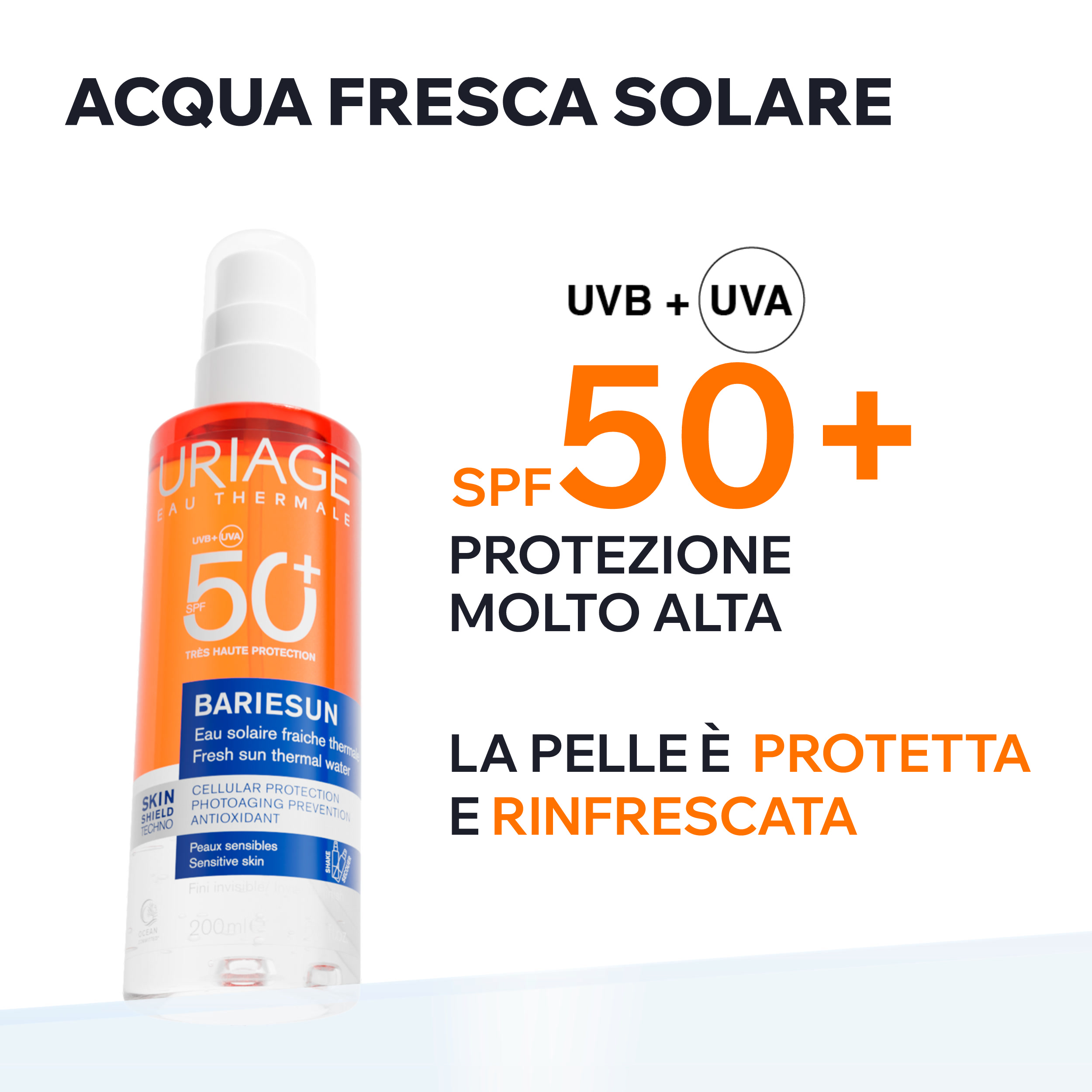 Uriage - Bariésun Acqua Fresca Solare Invisibile SPF50+ - Protezione Viso E Corpo Per Pelle Sensibile 200 ml