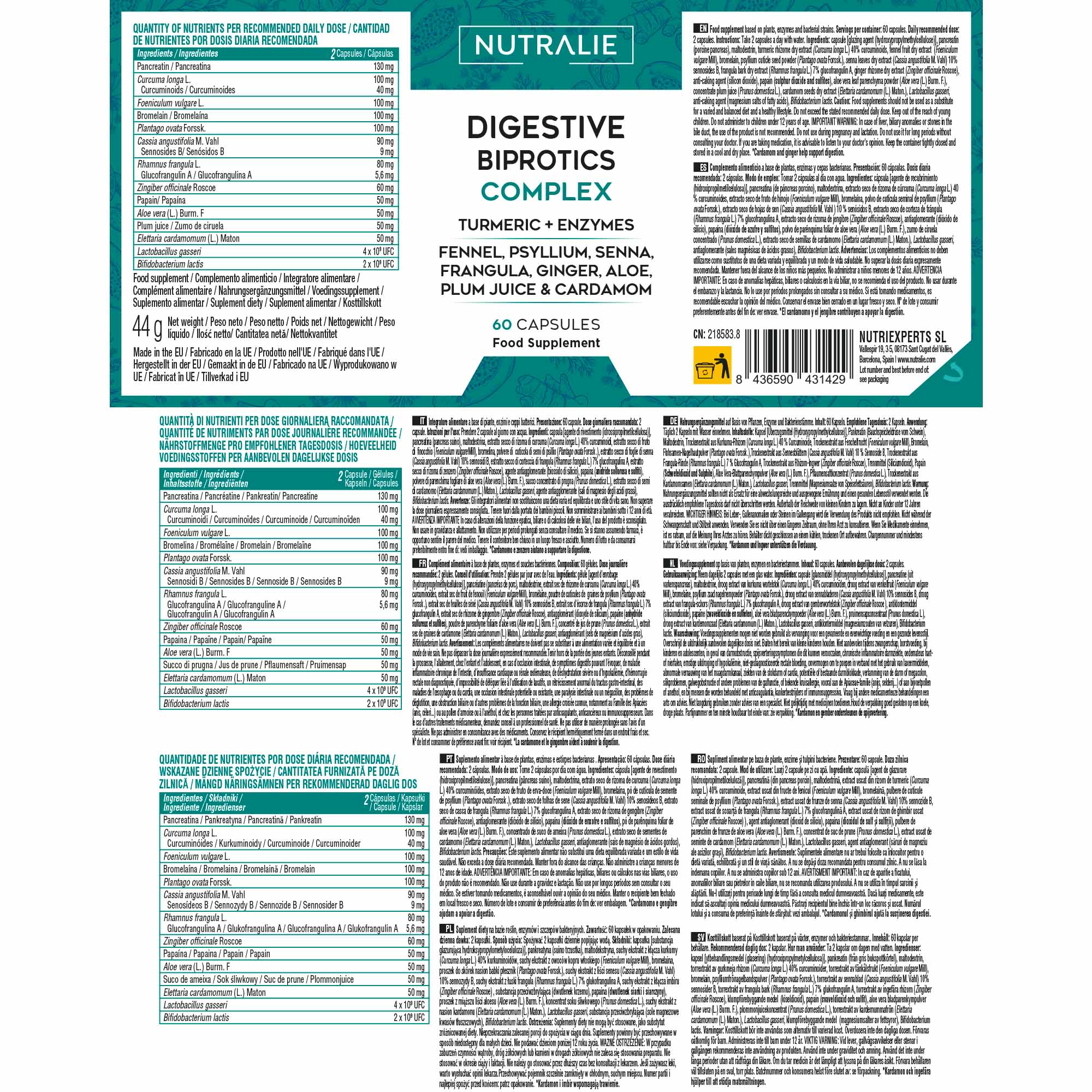 Nutralie Digestive Probiotici Complex 60 Capsule -  Integratore Per Il Benessere Intestinale