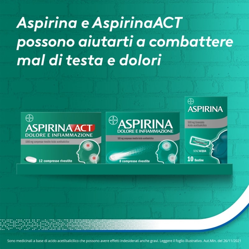 Aspirina Influenza e Naso Chiuso, Granulato per Soluzione Orale, 500mg Acido Acetilsalicilico + 30mg Pseudoefedrina, Effetto Antipiretico e Decongestionante, 10 Bustine