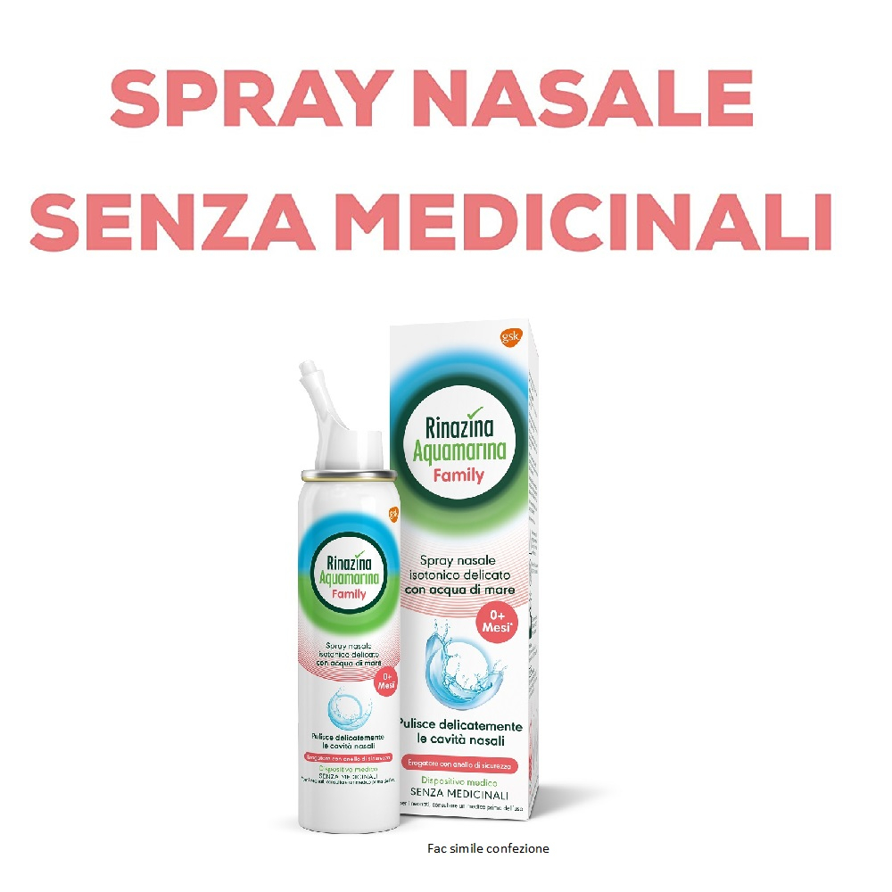 Rinazina Aquamarina Family Spray Nasale Isotonico Lavaggio Nasale Acqua di Mare Neonati Adulti 100ml