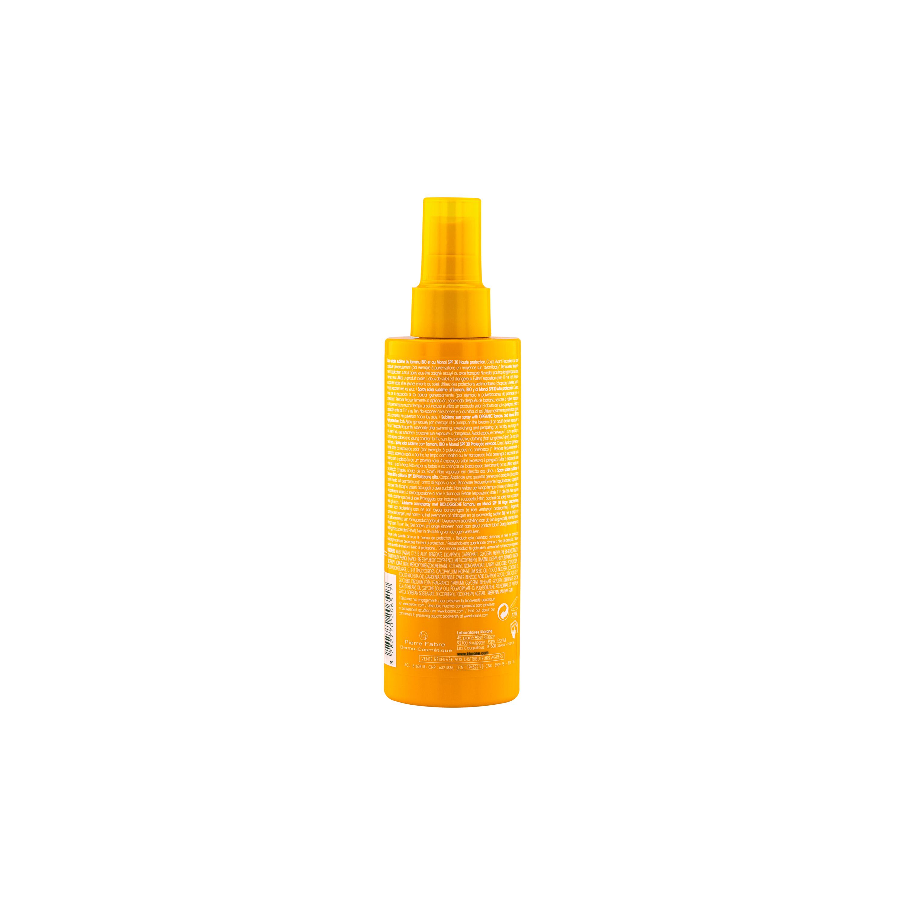 Klorane - Spray Solare Sublime SPF30 Corpo Al Tamanu Bio E Monoi 200 ml