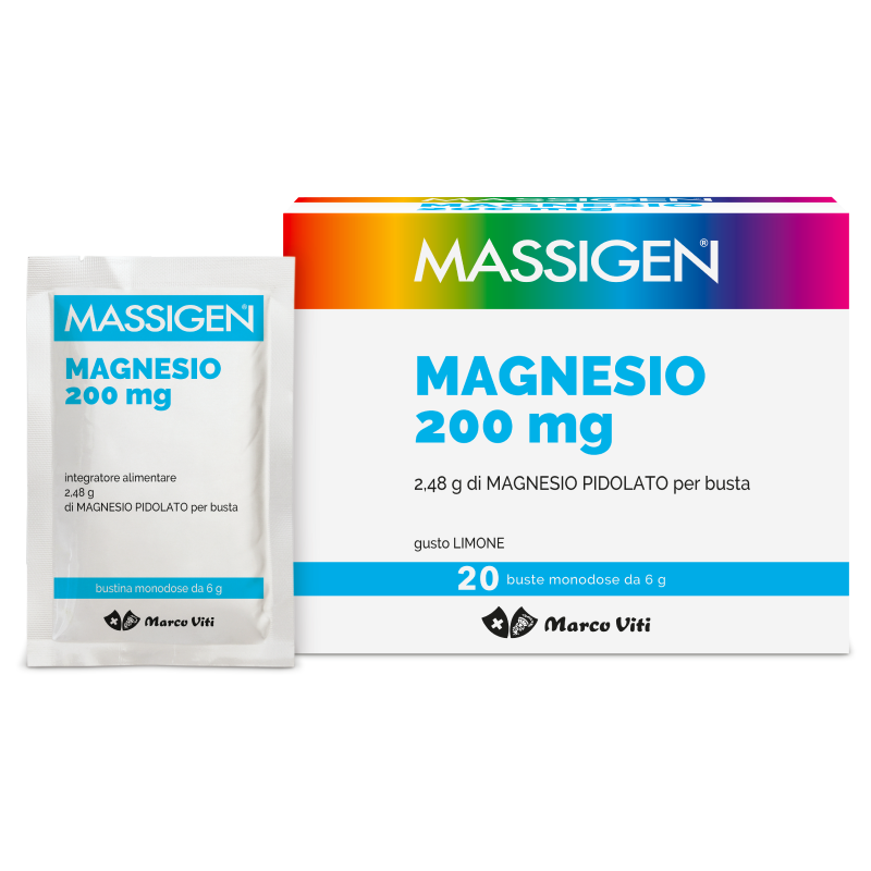 Massigen Magnesio Pidolato Integratore Sali Minerali Limone 20 Bustine