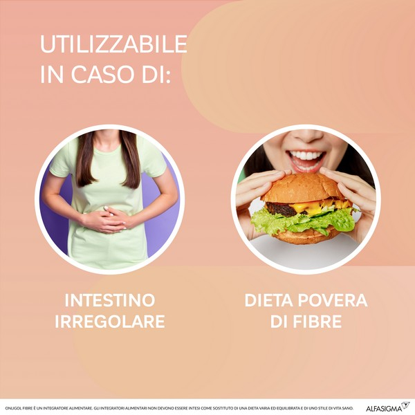 Onligol Fibre, integratore lassativo a base di fibre di Psyllium - utile in caso di stitichezza - Gusto Pesca 20 Bustine