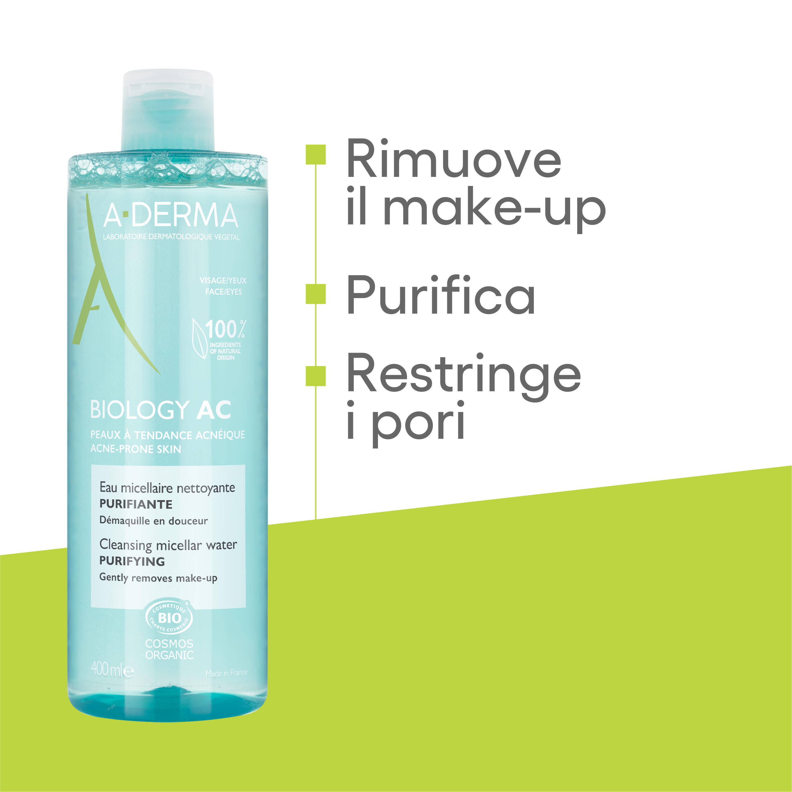 A-Derma - Biology AC Acqua Micellare Detergente Struccante Viso E Occhi 400 ml