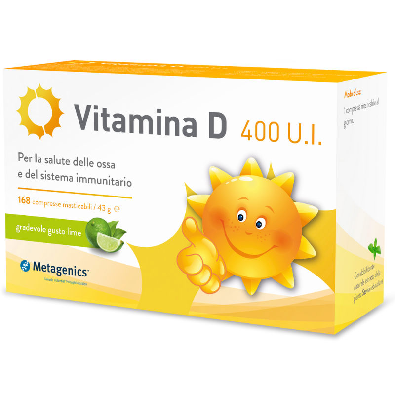 Metagenics Vitamina D 400 U.I salute delle ossa e del sistema immunitario 168 compresse masticabili gusto lime